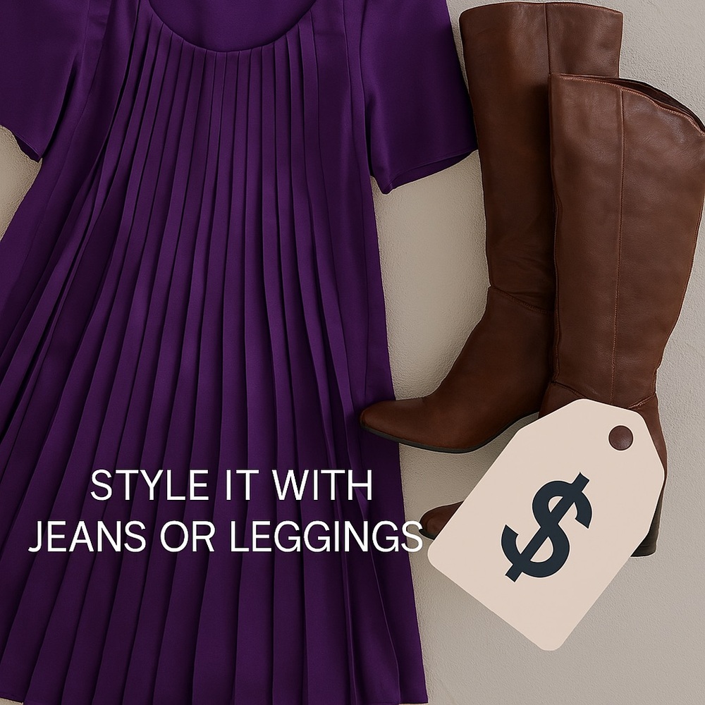 Michael Kors Pleated Tunic Dress | Purple | Petite M - Picture 2 of 7